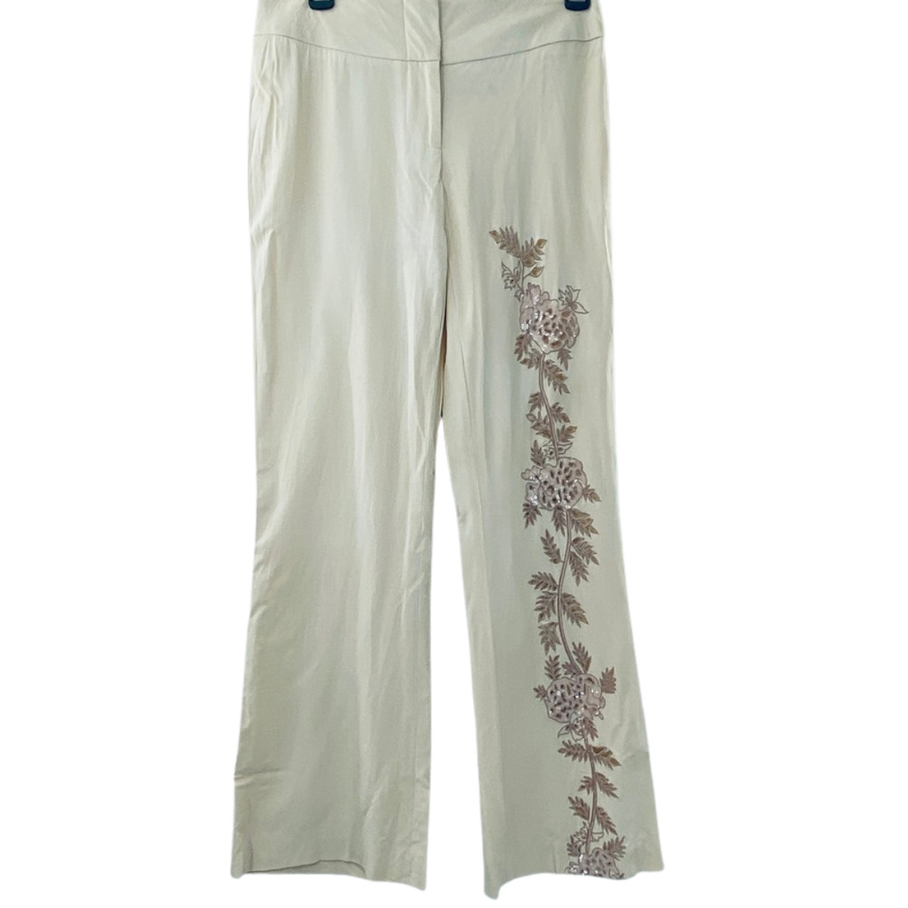 Yigal Azrouël Embellished Sequin Cut Out Flat Front Straight Leg Trousers Size 4